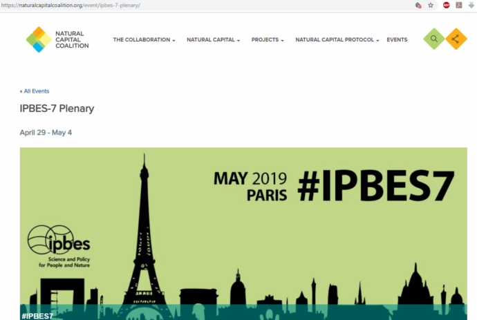 Natural Capital Coalition promoting IPBES, 2019