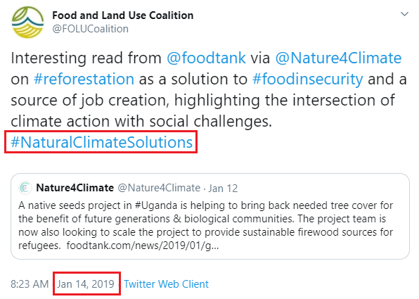 January 27, 2019, Food and Land Use Coalition promoting "natural climate solutions"