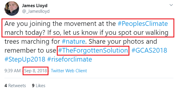 September 8, 2018: James Lloyd promoting the People's Climate March in tandem with "The Forgotten Solution"
