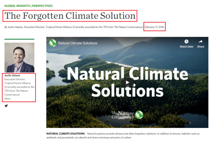 February 17, 2016: "The Forgotten Climate Solution", "Natural Climate Solutions", The Nature Conservancy 