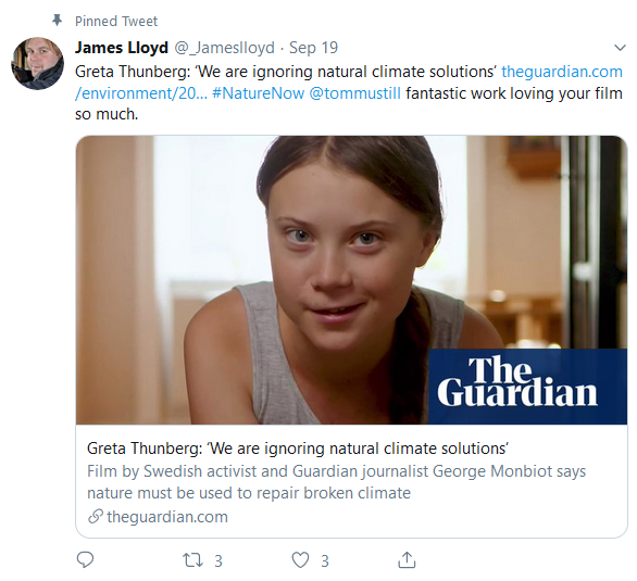 September 19, 2019: James Lloyd , project lead at Nature4Climate and Natural Climate Solutions stakeholder manager at The Nature Conservancy, pinned Tweet