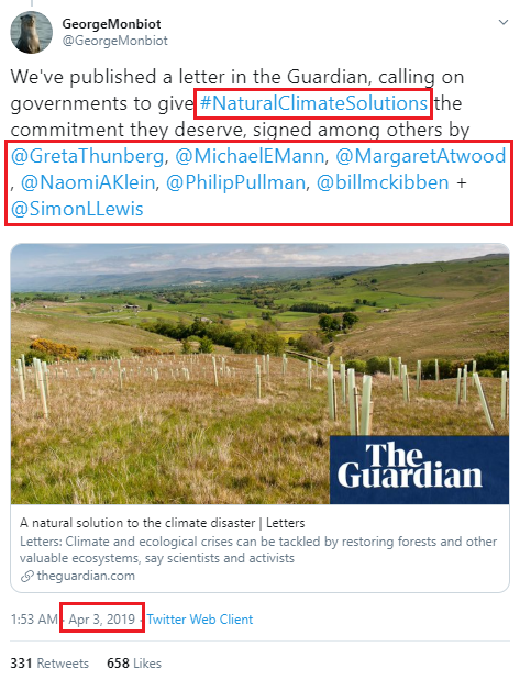 April 3, 2019. The launch of the Natural Climate Solutions project by George Monbiot and The Guardian