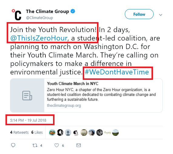 The Climate Group, co-founder of We Mean Business. July 19, 2018, #WeDontHaveTime hashtag, tagged: This Is Zero Hour 