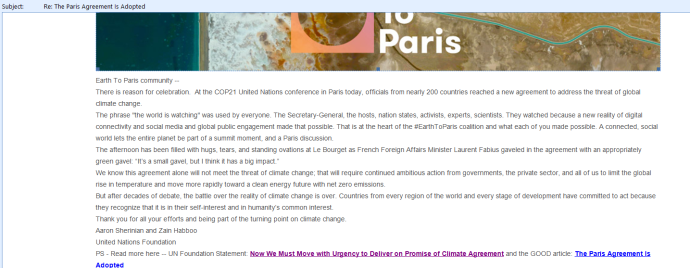 Earth to Paris Newsletter COP21 Agreement